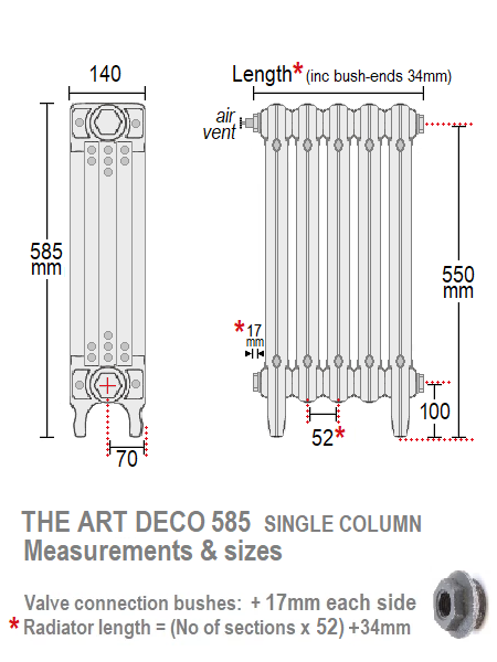 Deco 585 Single Column Cast Iron Radiator, 20 Sections, 585 x 1040mm